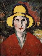 The Woman wear the hat in yellow